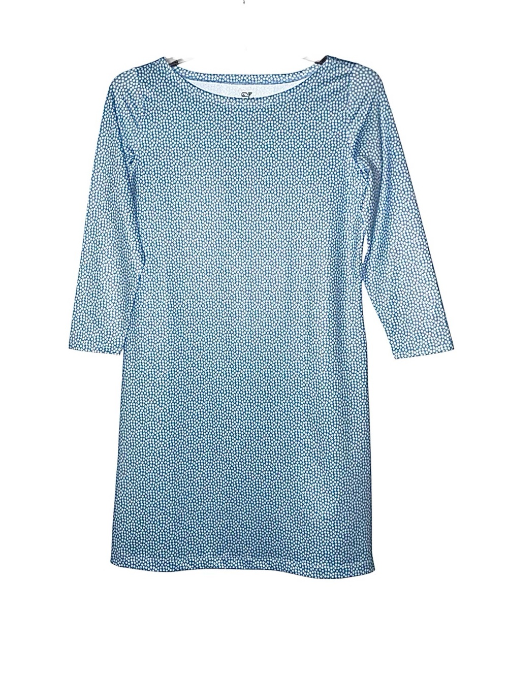 Vineyard Vines Shift Dress Sz M Sky Blue White Long Sleeve Geo Squares Boatneck